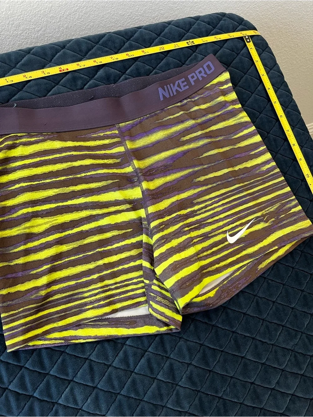 Nike Pro Men’s Yellow and Purple Striped Compression Shorts